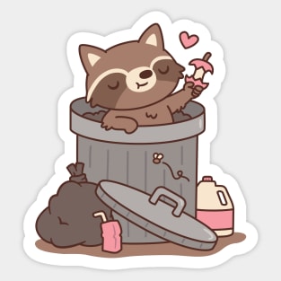 Cute Raccoon Finds Apple Treasure in Dustbin Sticker